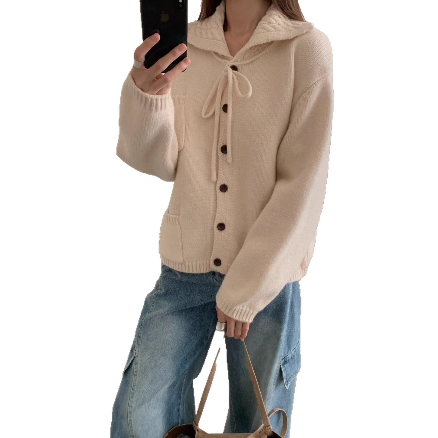 Lapel Loose Knitted Cardigan Casual Women's Sweater
