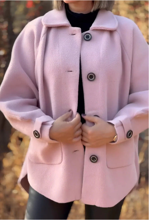 Women's Woolen Coat Casual Loose Lapels Pocket Cardigan