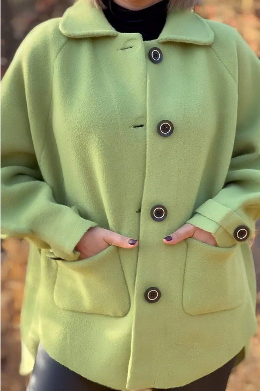 Women's Woolen Coat Casual Loose Lapels Pocket Cardigan