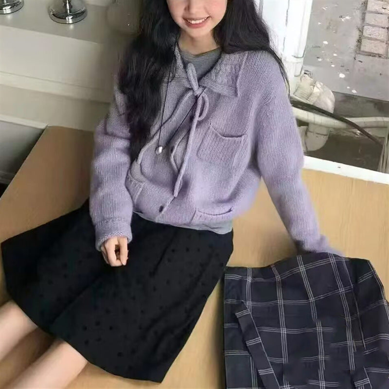 Lapel Loose Knitted Cardigan Casual Women's Sweater