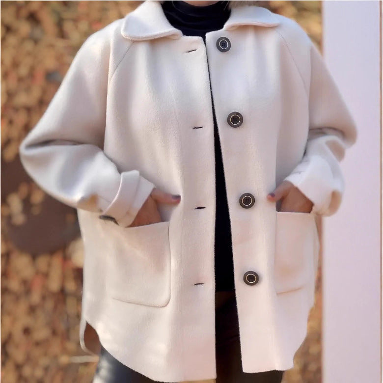 Women's Woolen Coat Casual Loose Lapels Pocket Cardigan