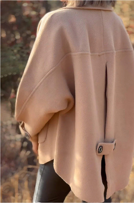 Women's Woolen Coat Casual Loose Lapels Pocket Cardigan