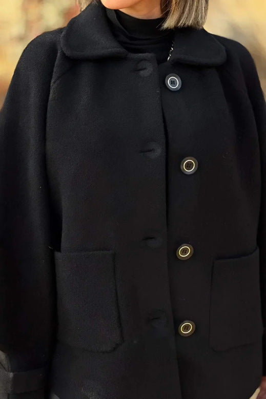 Women's Woolen Coat Casual Loose Lapels Pocket Cardigan