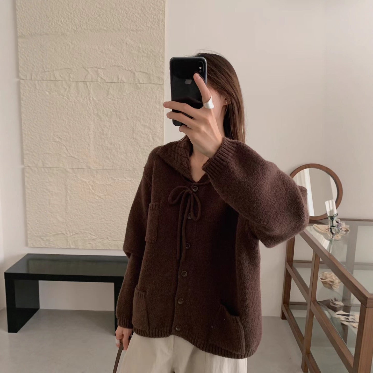 Lapel Loose Knitted Cardigan Casual Women's Sweater