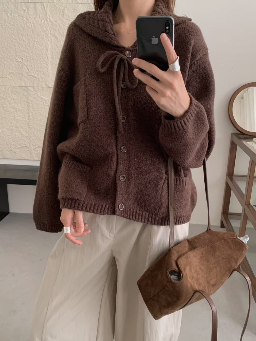 Lapel Loose Knitted Cardigan Casual Women's Sweater