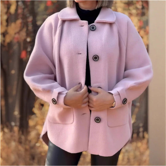 Women's Woolen Coat Casual Loose Lapels Pocket Cardigan